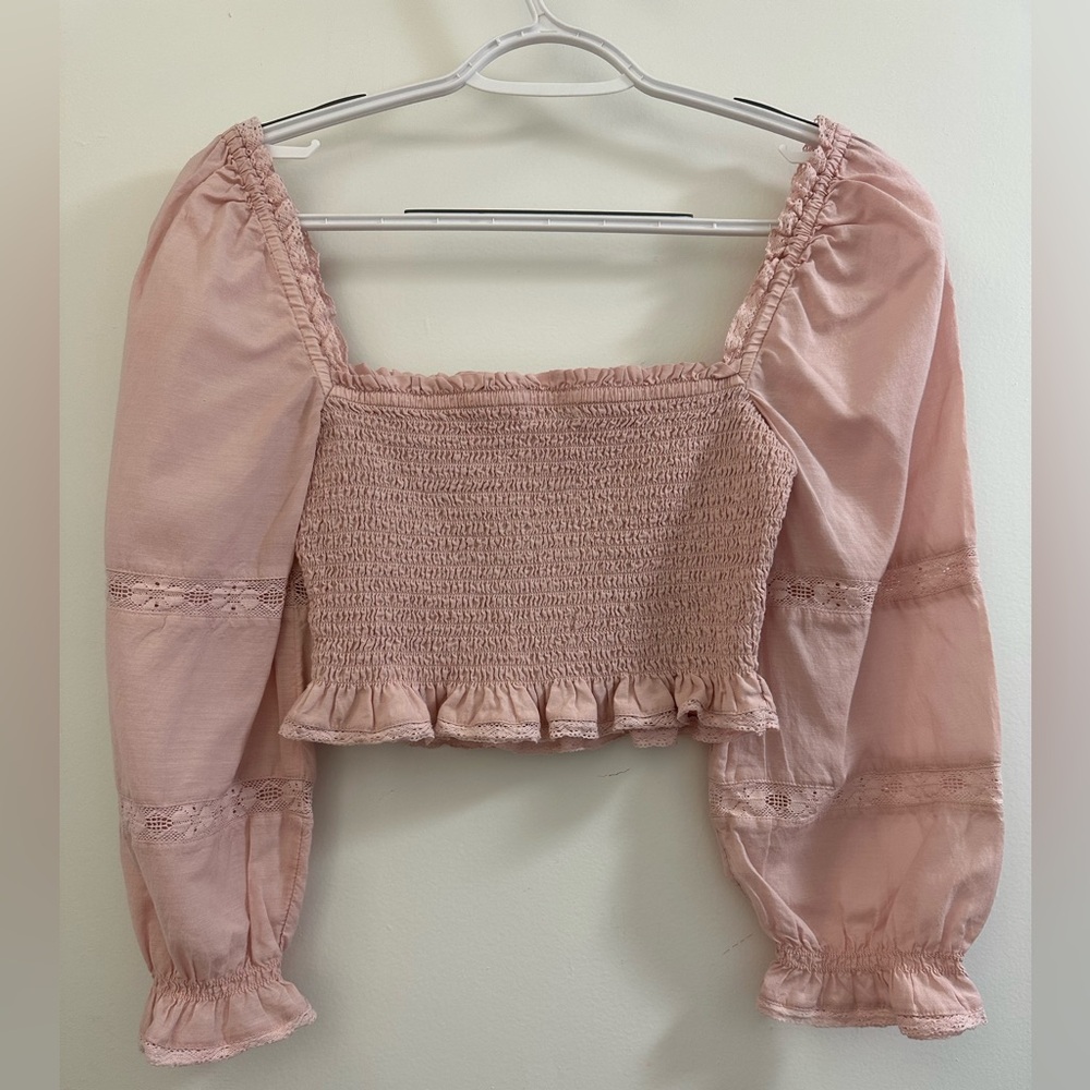 Aritzia Blush Smocked Blouse
